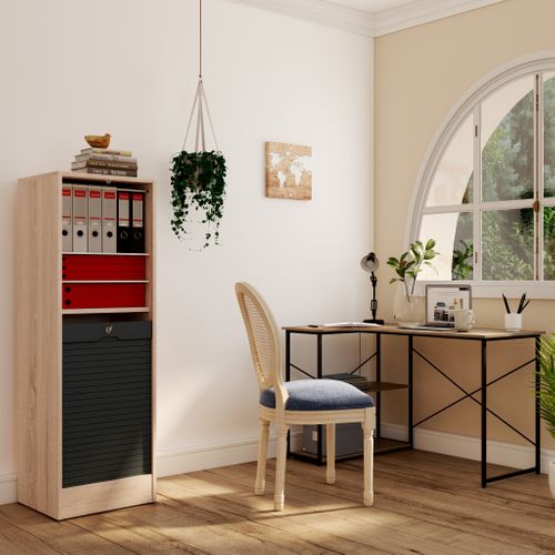 Classeur 140 cm MATHA imitation chêne et noir vue d'ambiance 1