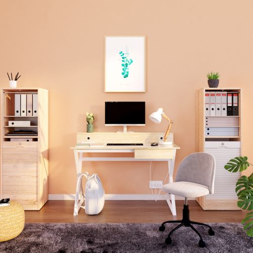 Classeur 140 cm MATHA imitation chêne et blanc vue d'ambiance 1