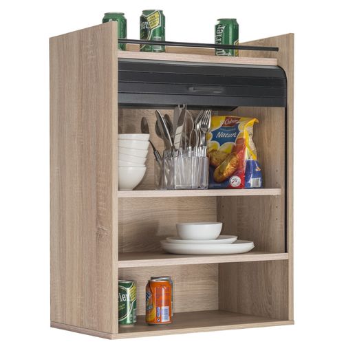 Meuble De Cuisine Chêne Rideau Noir Ou Blanc 4 Niches 54 X 76.6 X 35,4 Cm - Coloris: Noir
