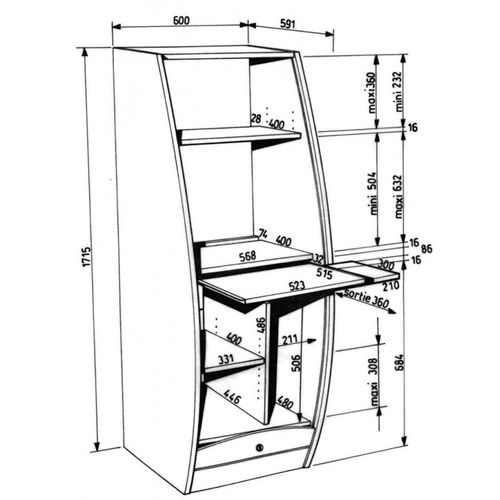 Armoire Informatique Galbée Largeur 60 Cm 5 Niches - Coloris: Blanc