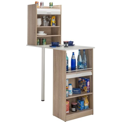 Table De Cuisine Et 2 Meubles De Rangement Chene - Coloris: Blanc