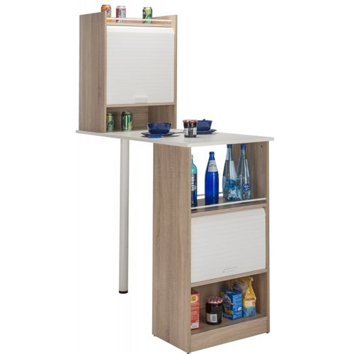Table De Cuisine Et 2 Meubles De Rangement Chene - Coloris: Blanc