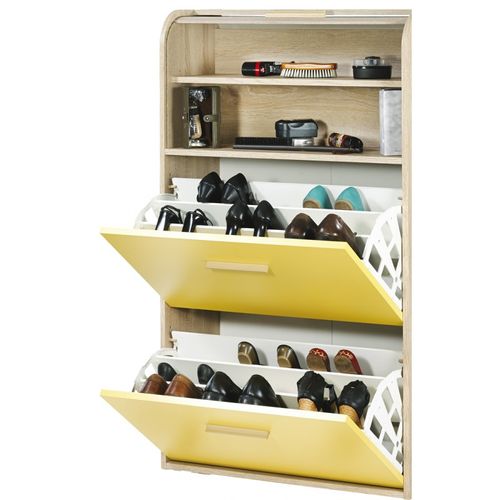 Meuble à Chaussures Chêne Abattants Jaunes - Coloris Rideau: Rideau Chêne