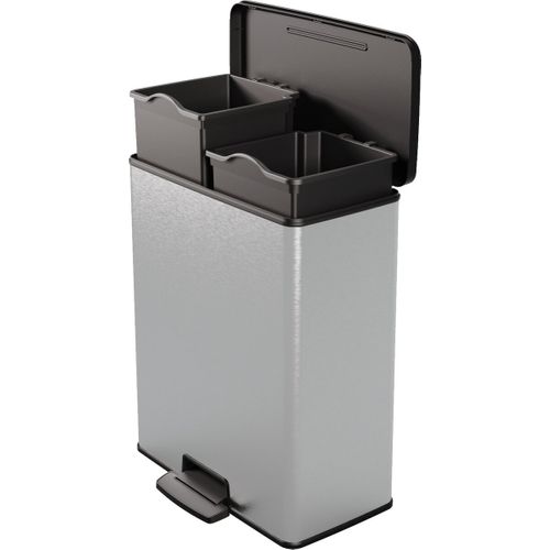 Poubelle duo 26 l + 26 l DECOBIN Gris métalisé