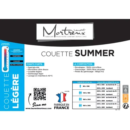 Couette Ultra Légère Blanche - 2 Personnes 220x240 - Spécial Eté