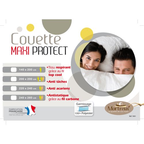 Couette Légère Maxi Protect Mortreux – 100% Polyester – Blanche Quadrillée – Lavable Machine