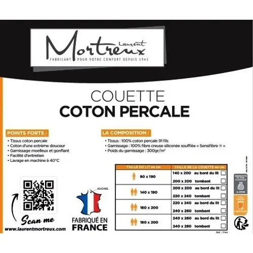 Couette Chaude Coton Percale  - 2 Personnes 220x240 - Spécial Hiver