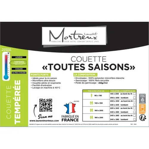 Couette Toutes Saisons - 1 Personne 140x200 - Toutes Saisons