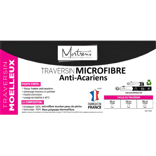 Traversin Moelleux Microfibre Anti Acariens - Pour Lit De 2 Personnes 160cms - 1150grs