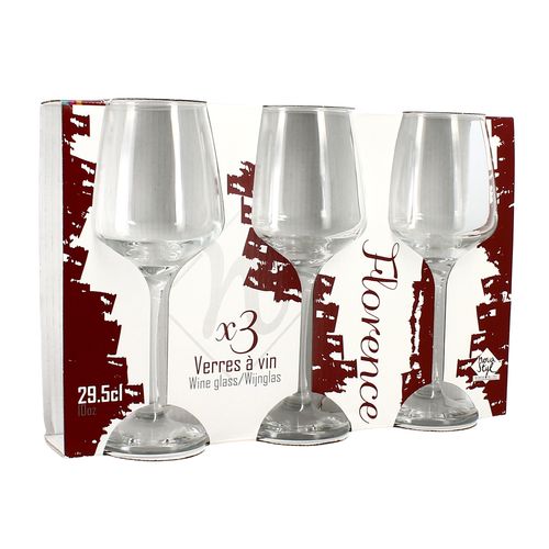 Lot de 3 verres à vin 29,5cl FLORENCE Transparent