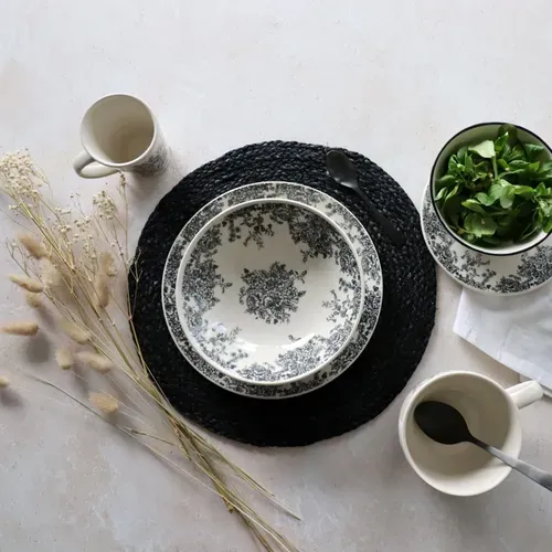 Assiette à dessert Ø 19,5 cm FLORALI Blanche et noire