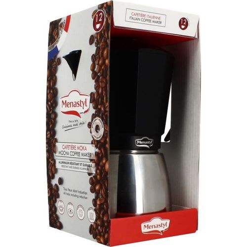 Cafetière Moka 12 Tasses En Aluminium - Compatible Induction, Poignée Isolante