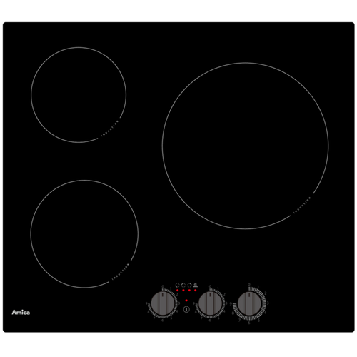 Table induction AMICA AIM3530 3 foyers Noir vue 3/4