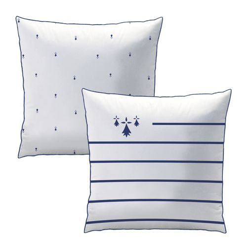 Parure De Lit Imprimée 100% Coton, Bretagne Breizh Blanc 140x200+63x63cm