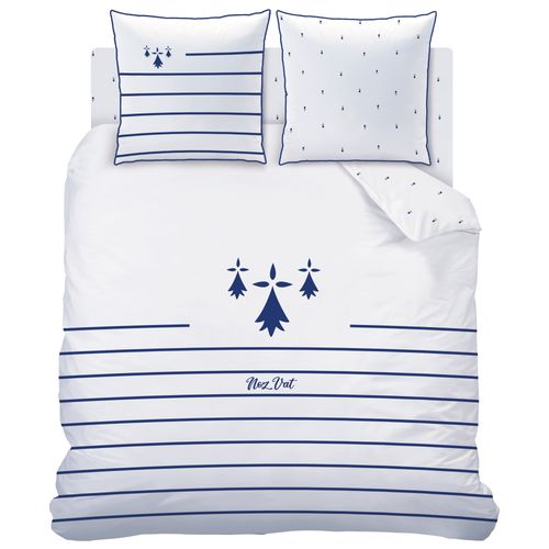 Parure De Lit Imprimée 100% Coton, Bretagne Breizh Blanc 140x200+63x63cm