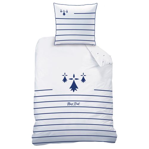 Parure De Lit Imprimée 100% Coton, Bretagne Breizh Blanc 140x200+63x63cm