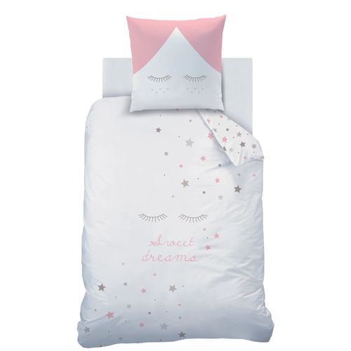 Parure De Lit Imprimée 100% Coton, Sweet Dreams Pink Blanc, Rose 140x200+63x63cm