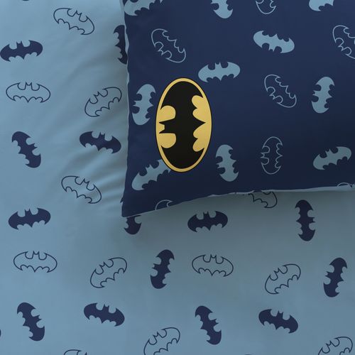 Parure De Lit Imprimée 100% Coton, Batman Iconic Bleu Nuit 240x220+2x63x63cm