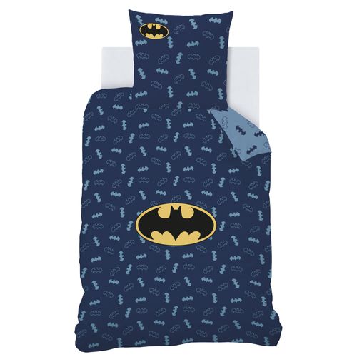 Parure De Lit Imprimée 100% Coton, Batman Iconic Bleu Nuit 240x220+2x63x63cm