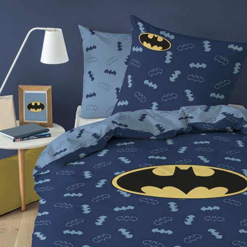 Parure De Lit Imprimée 100% Coton, Batman Iconic Bleu Nuit 240x220+2x63x63cm