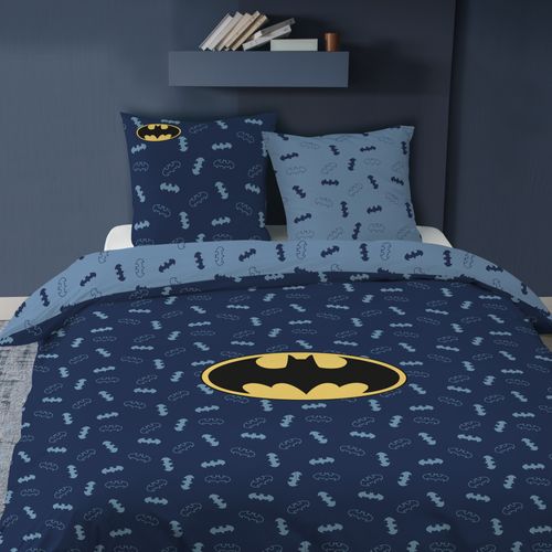 Parure De Lit Imprimée 100% Coton, Batman Iconic Bleu Nuit 240x220+2x63x63cm