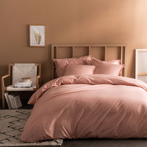 Housse De Couette Unie En Coton, Coton Lavé Nude 240x220cm