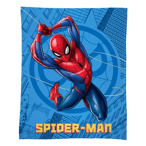 Plaid Polaire Tout Doux Imprimé 100% Polyester, Spiderman Action Bleu 125x150cm