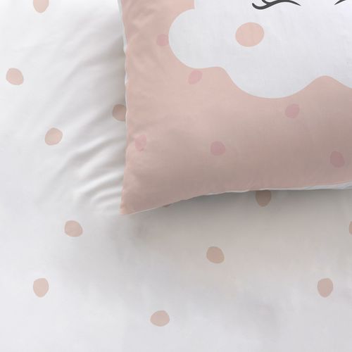 Parure De Lit Imprimée 100% Coton, Nuages Rose 140x200+63x63cm