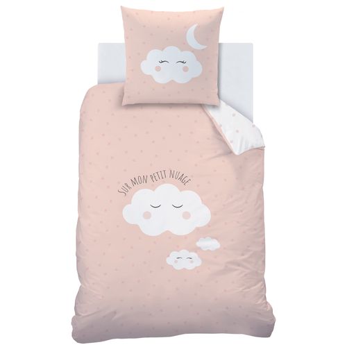 Parure De Lit Imprimée 100% Coton, Nuages Rose 140x200+63x63cm