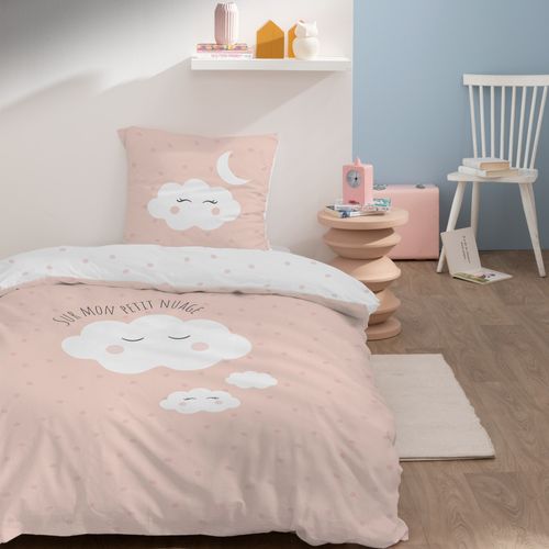 Parure De Lit Imprimée 100% Coton, Nuages Rose 140x200+63x63cm