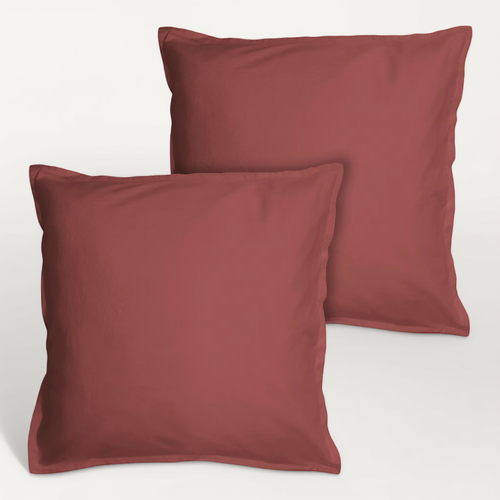 Set De 2 Taies D'oreiller Unies à Volant, Coton Lavé Lie De Vin 50x70cm