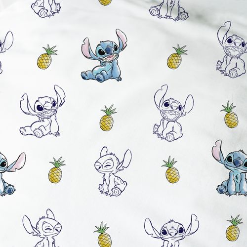 Parure De Lit Imprimée 100% Coton, Disney Home Stitch Ananas Bleu/blanc 140x200+63x63cm
