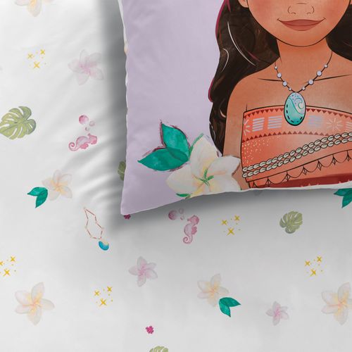 Parure De Lit Imprimée 100% Coton, Vaiana Motonui Mauve 140x200+63x63cm