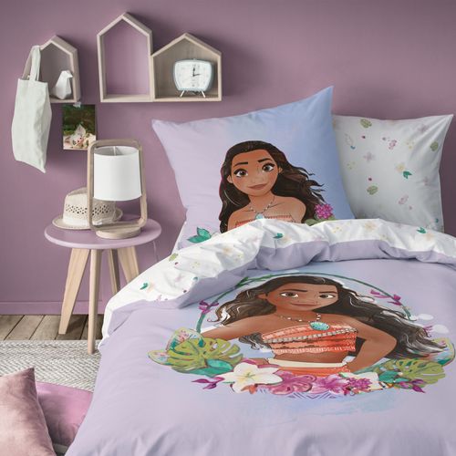 Parure De Lit Imprimée 100% Coton, Vaiana Motonui Mauve 140x200+63x63cm