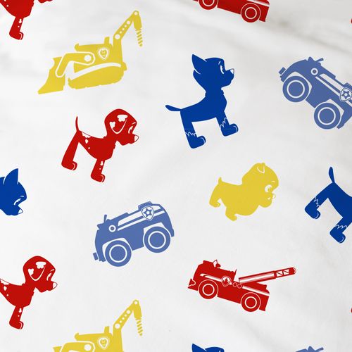 Drap Housse Imprimé 100% Coton, Pat Patrouille Patboy Blanc 90x190/200cm - Bonnet 30cm