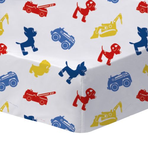 Drap Housse Imprimé 100% Coton, Pat Patrouille Patboy Blanc 90x190/200cm - Bonnet 30cm