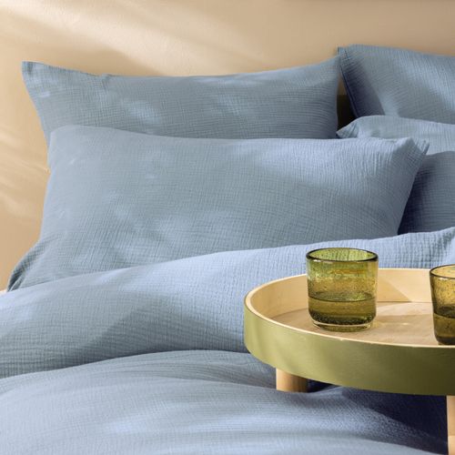 Housse De Couette Unie En Coton, Gaze De Coton Bleu Horizon 140x200cm