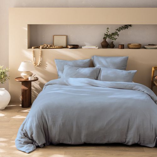 Housse De Couette Unie En Coton, Gaze De Coton Bleu Horizon 140x200cm