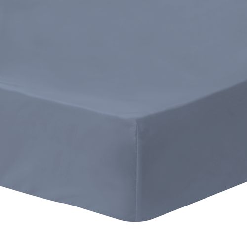 Drap-housse Uni En Coton, Coton Lavé Bleu Orage 140x190/200cm - Bonnet 30cm