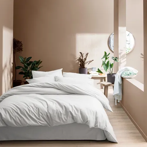 Parure De Lit Unie En Coton Taies Rectangulaires à Volant, Coton Lavé