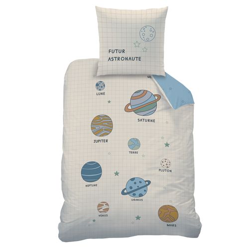 Parure De Lit Imprimée 100% Coton, Galaxy Beige 140x200+63x63cm