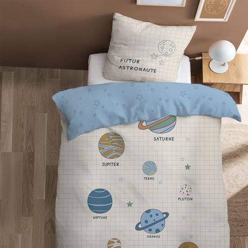 Parure De Lit Imprimée 100% Coton, Galaxy Beige 140x200+63x63cm