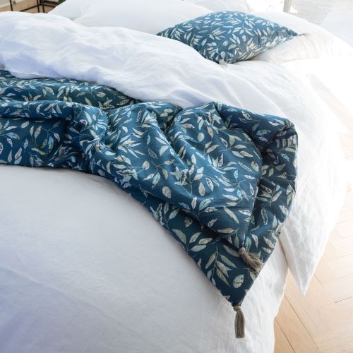 édredon Imprimé à Motif Végétal, Feuillage Indigo, Kaki 100x190cm