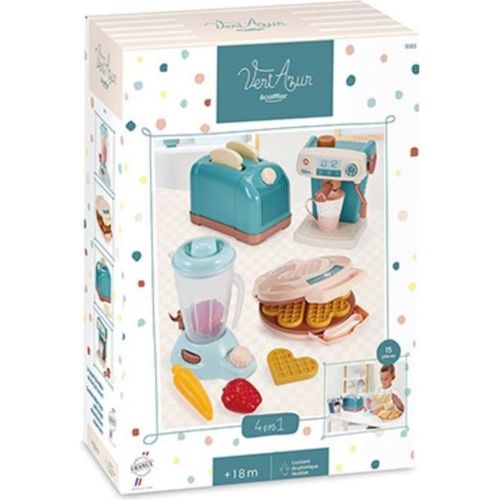 Set Petit-déjeuner 4-en-1 Jouet : Grille-pain, Gaufrier, Mixeur, Percolateur