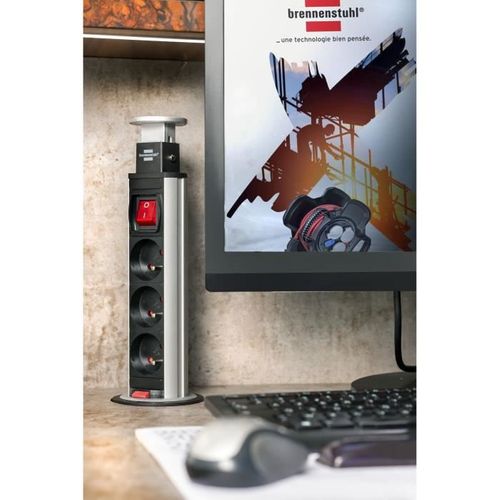 Multiprise Tower Power Encastrable - 3 Prises - Avec 2m De Câble