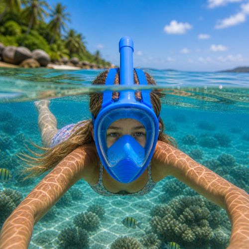 Masque De Plongée Full Face Enfant 6-12 Ans Anti-buée Snorkeling Sangles Réglables Noir Ou Bleu