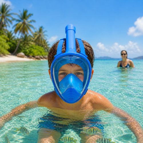 Masque De Plongée Full Face Enfant 6-12 Ans Anti-buée Snorkeling Sangles Réglables Noir Ou Bleu