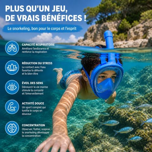 Masque De Plongée Full Face Enfant 6-12 Ans Anti-buée Snorkeling Sangles Réglables Noir Ou Bleu