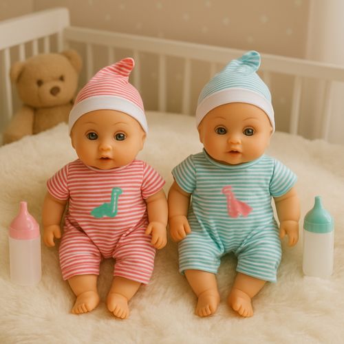 Coffret Poupons Jumeaux Garçon Et Fille, 23 Cm, Avec Pyjamas Rayés Et Biberons, Jouet Dès 3 Ans