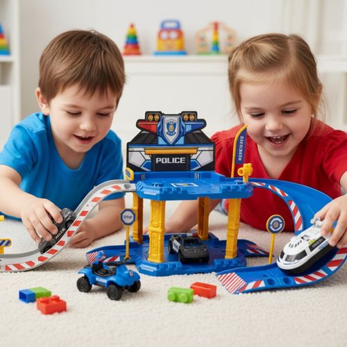 Garage De Police 40 Pièces à Assembler – Avec 1 Voiture, Rampe, Accessoires Et Autocollants, Je